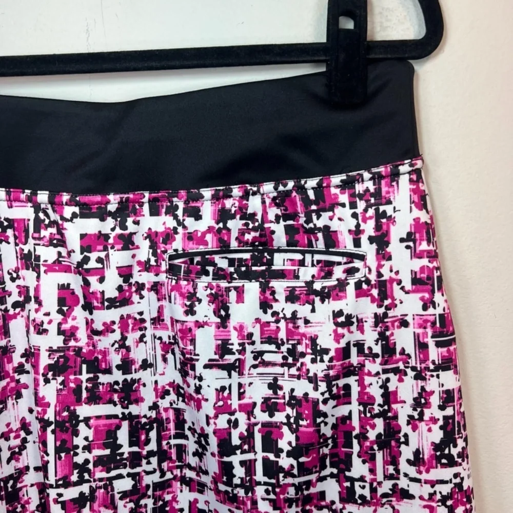 PGA Tour Golf Skort Skirt Black White Pink Geometric Pull On Pockets Mini Medium